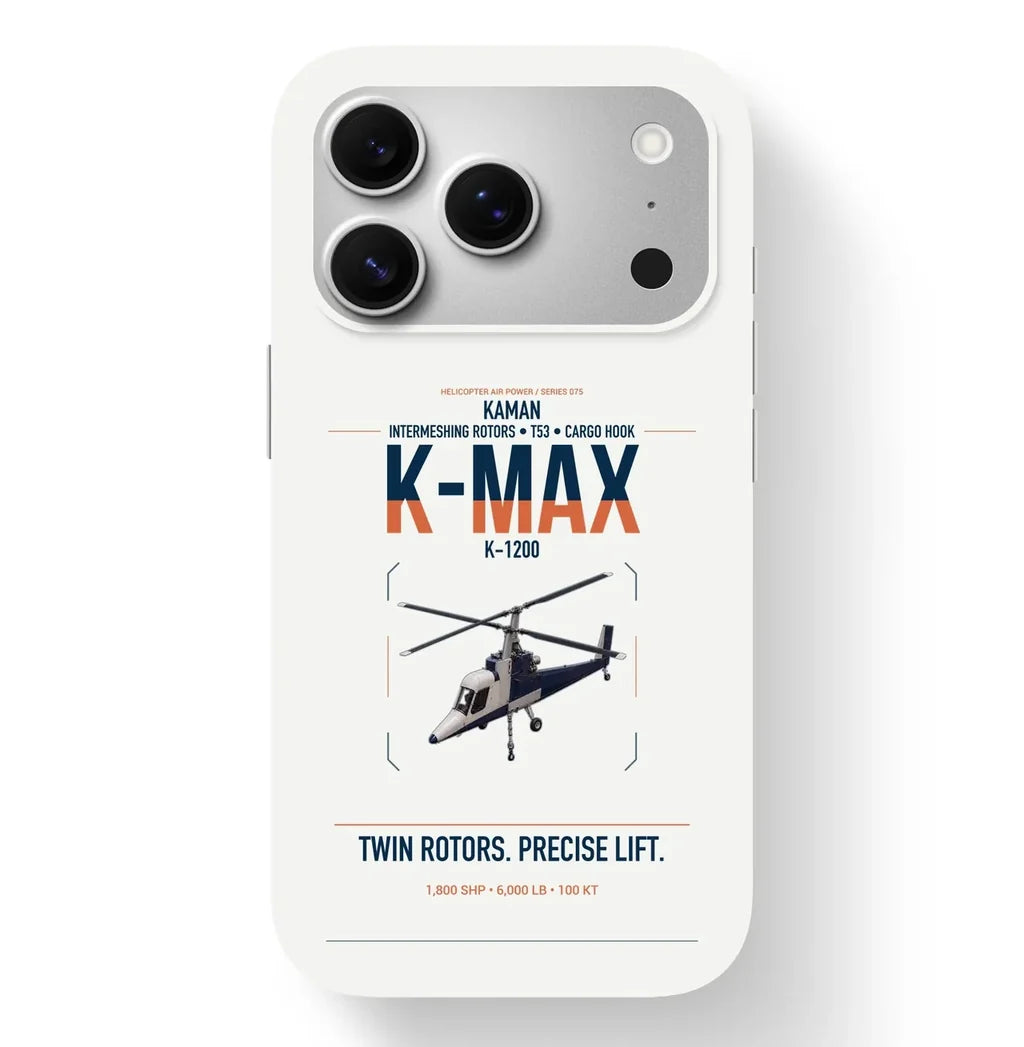 Kaman K-1200 K-MAX design on white magsafe iphone case, for iPhone 17 Pro