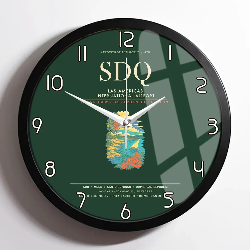 Las Americas International Airport SDQ Wall-Clock Framed - Dark Green
