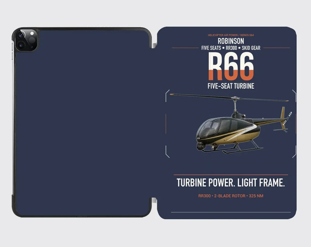 Robinson R66 design on navy blue ipad tablet case