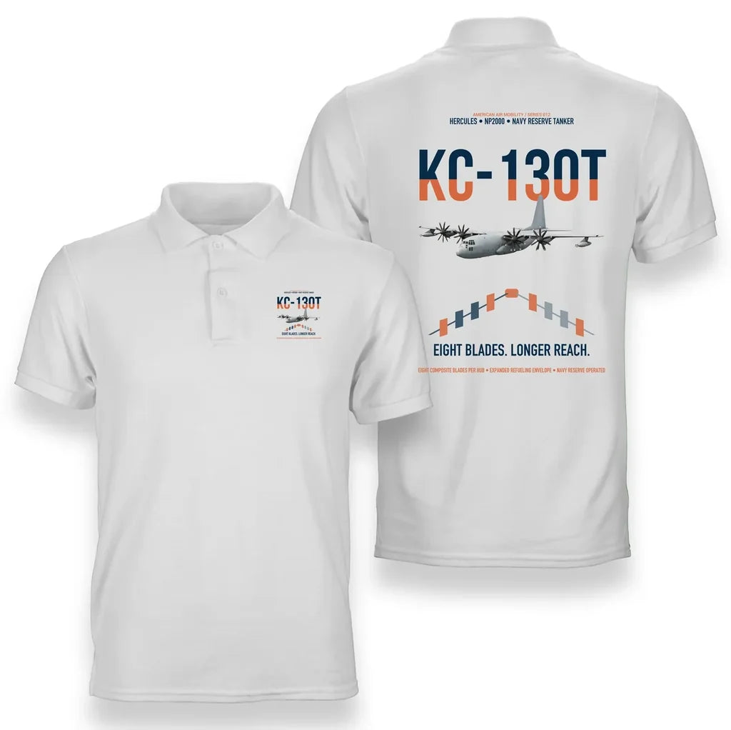 KC-130T NP2000 design on white double-side polo t-shirt, double-side print