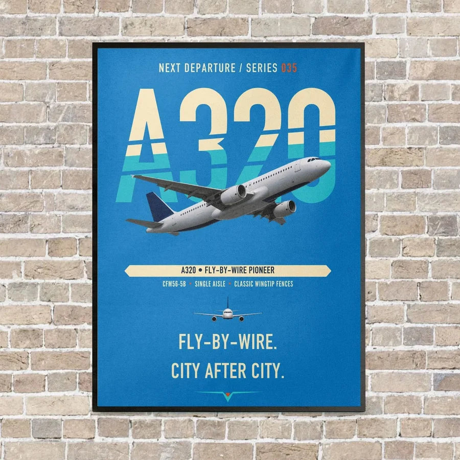 Airbus A320 vertical canvas print - framed - turquoise background