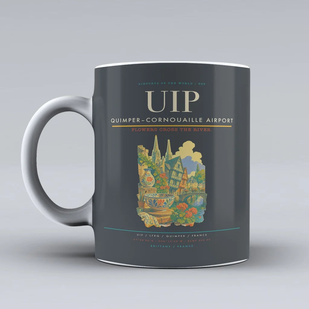 Quimper–Cornouaille Airport (UIP) airport code design on gray ceramic mug