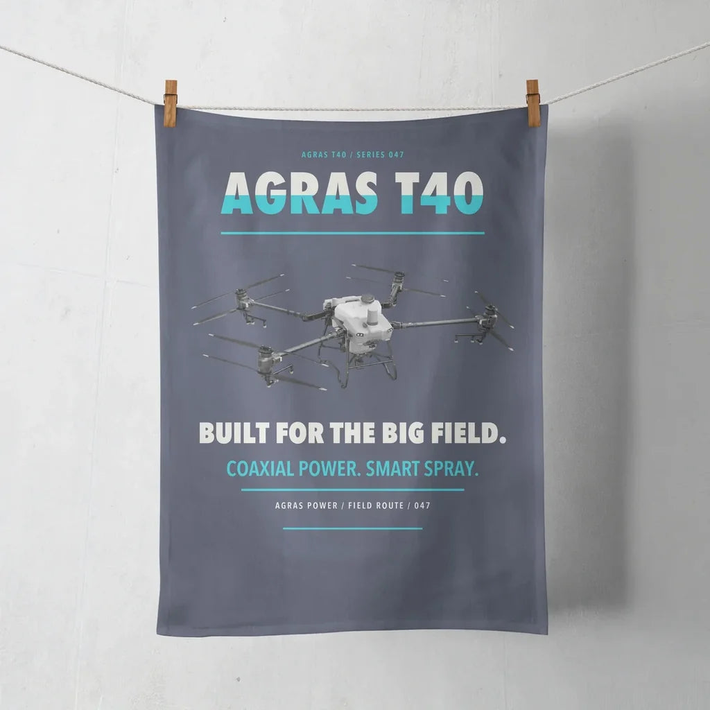 DJI Agras T40 design on navy blue towel