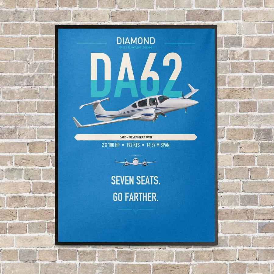 Diamond DA62 vertical canvas print - framed - turquoise background