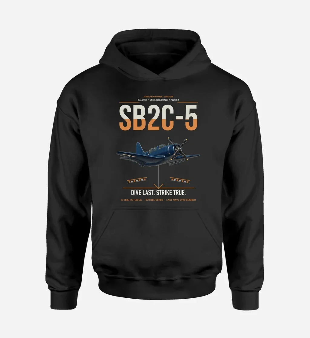 SB2C-5 Helldiver design on black double-side hoodie, single-side print