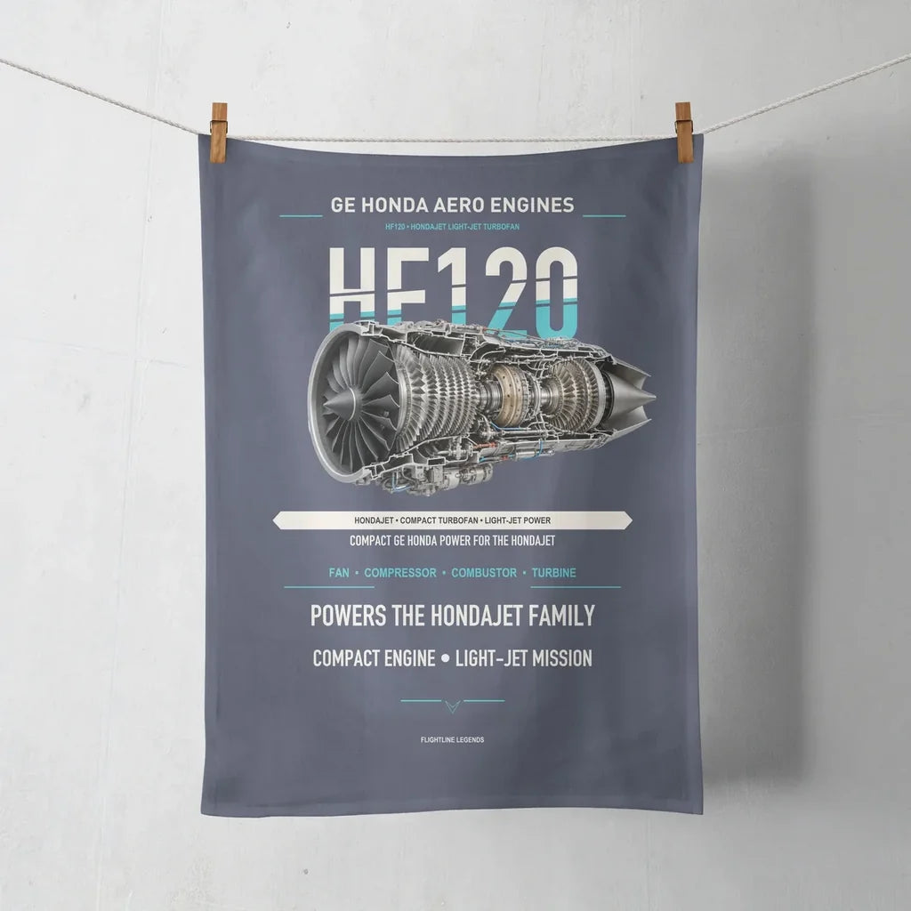 HF120 design on navy blue towel
