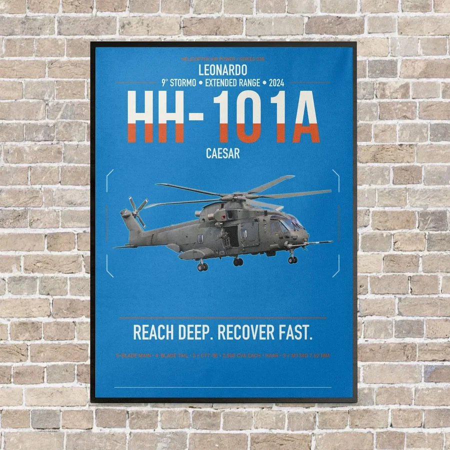 Leonardo HH-101A Caesar vertical canvas print - framed - turquoise background