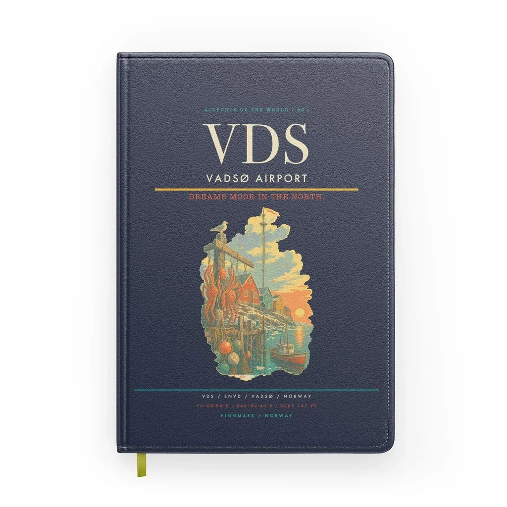 Vadsø Airport (VDS) design on navy blue notebook