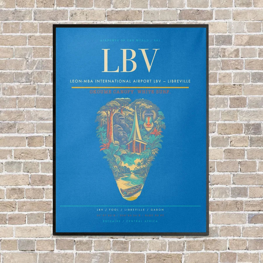 Leon-Mba International Airport LBV — Libreville vertical canvas print - framed - turquoise background
