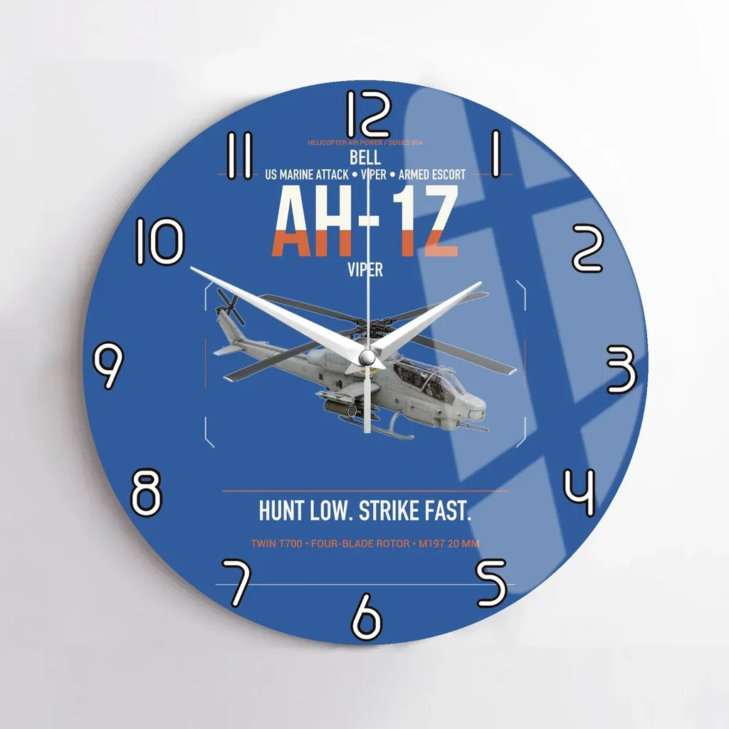 Bell AH-1Z Viper design on blue no frame wall clock