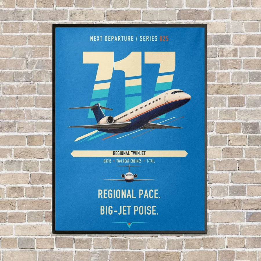 Boeing 717-200 vertical canvas print - framed - turquoise background
