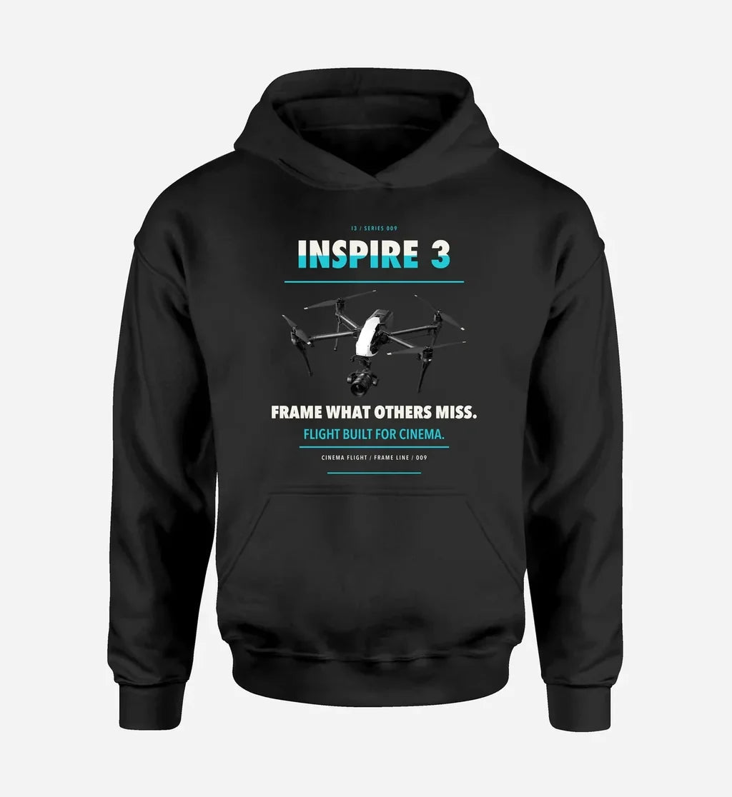 DJI Inspire 3 design on black hoodie single side