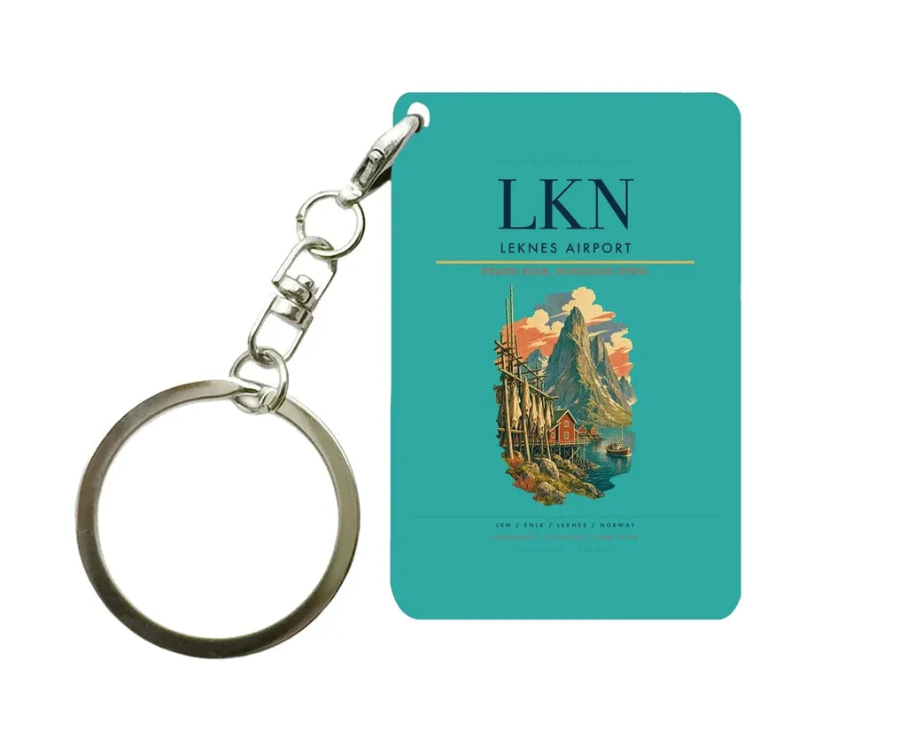 Leknes Airport (LKN) design on turquoise key chain