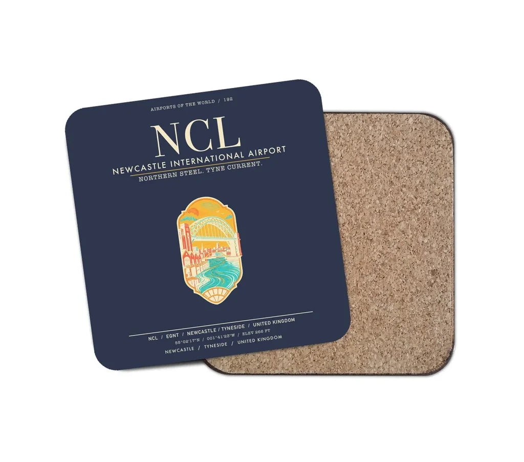 Newcastle International Airport (NCL) design on navy blue 1 piece coaster