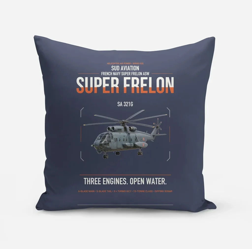 Sud Aviation SA 321G Super Frelon design on navy blue pillow