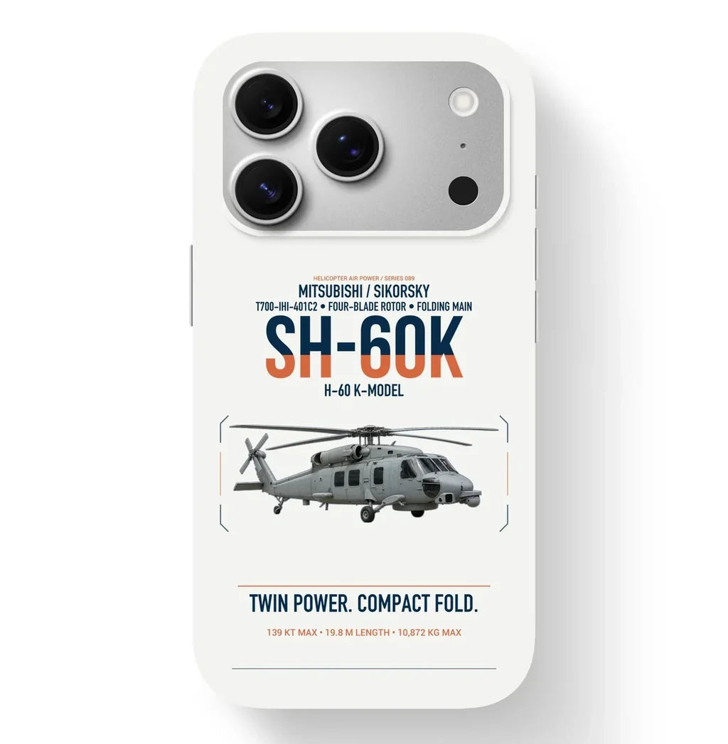 Mitsubishi Sikorsky SH-60K design on white magsafe iphone case, for iPhone 17 Pro