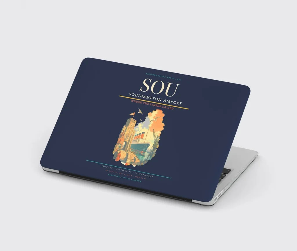 Southampton Airport (SOU) design on navy blue MacBook case