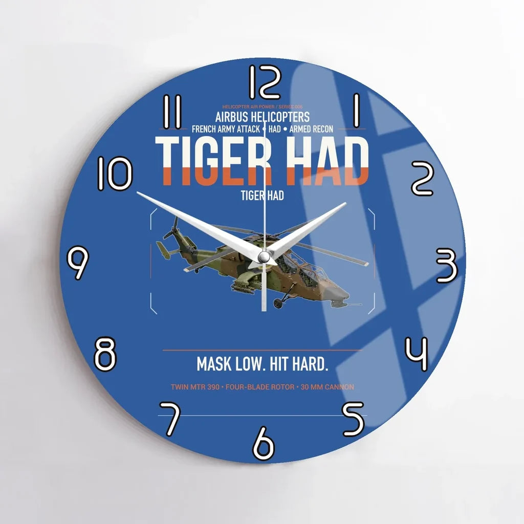 Airbus Helicopters Tiger HAD design on blue no frame wall clock