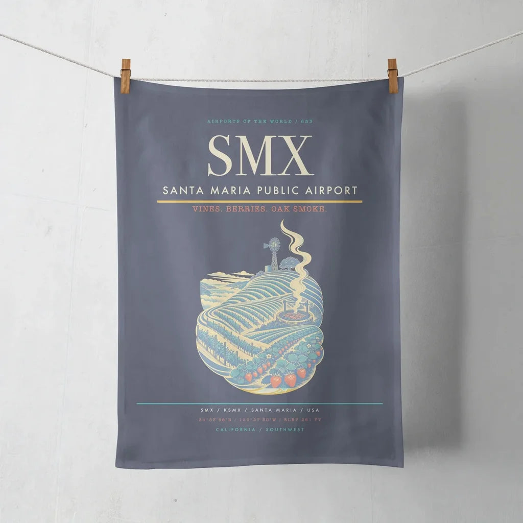 Santa Maria Public Airport (SMX) design on navy blue towel
