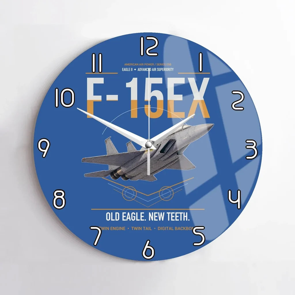 F-15EX Eagle II design on blue no frame wall clock
