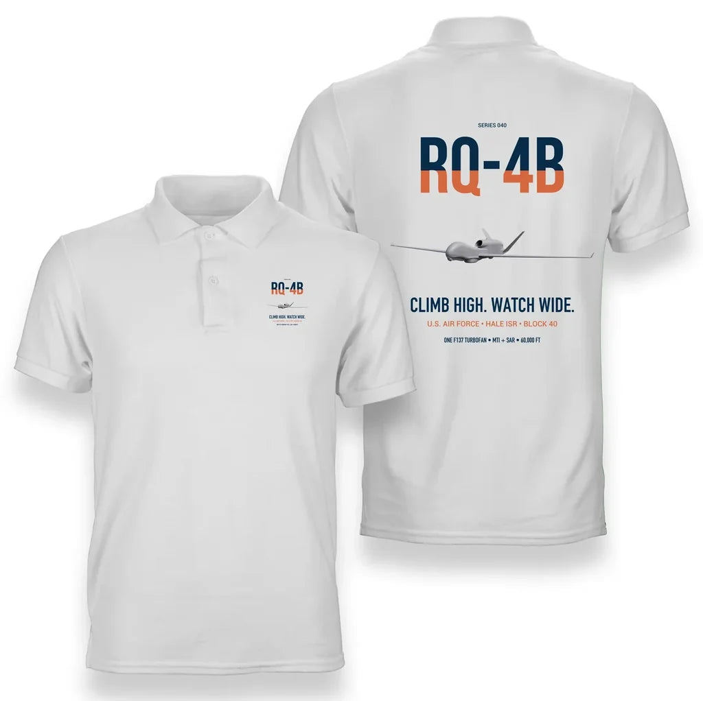 RQ-4B Global Hawk design on white double-side polo t-shirt, double-side print