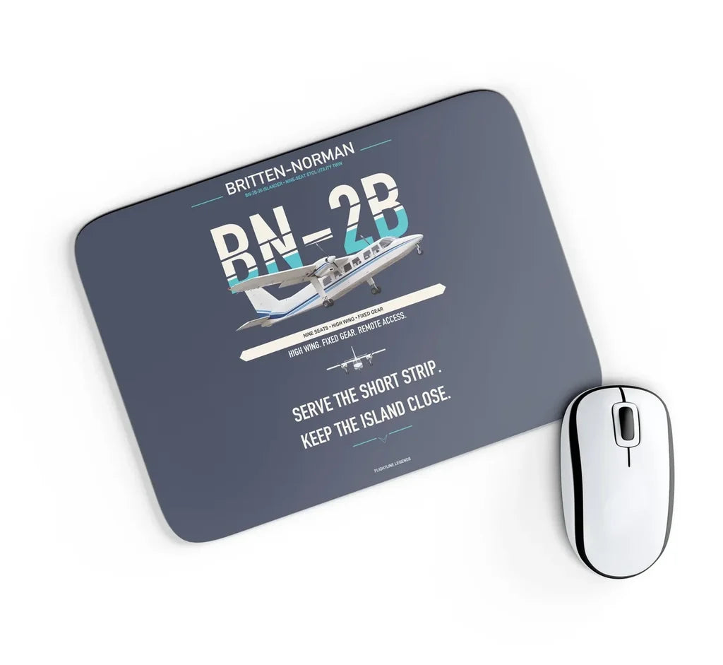 Britten-Norman BN-2B-26 Islander design on navy blue rectangle mouse pad