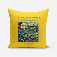 Thumbnail for VINTAGE G4077 - The Canal Stopover - Designed Pillows design on yellow