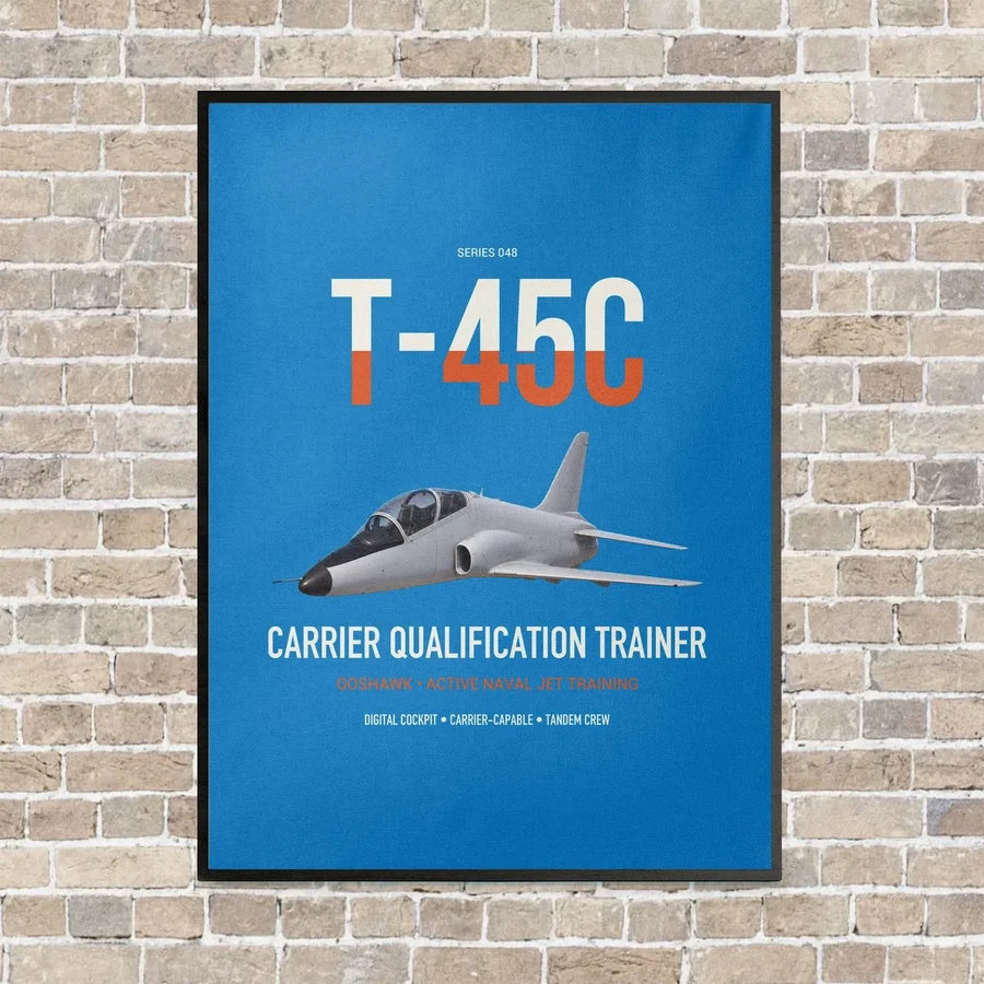 T-45C Goshawk vertical canvas print - framed - turquoise background