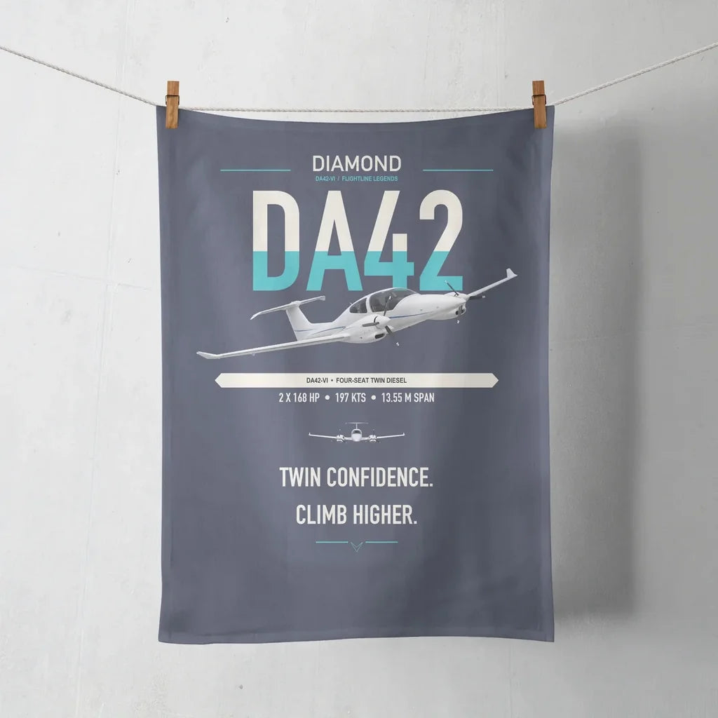 Diamond DA42-VI design on navy blue towel