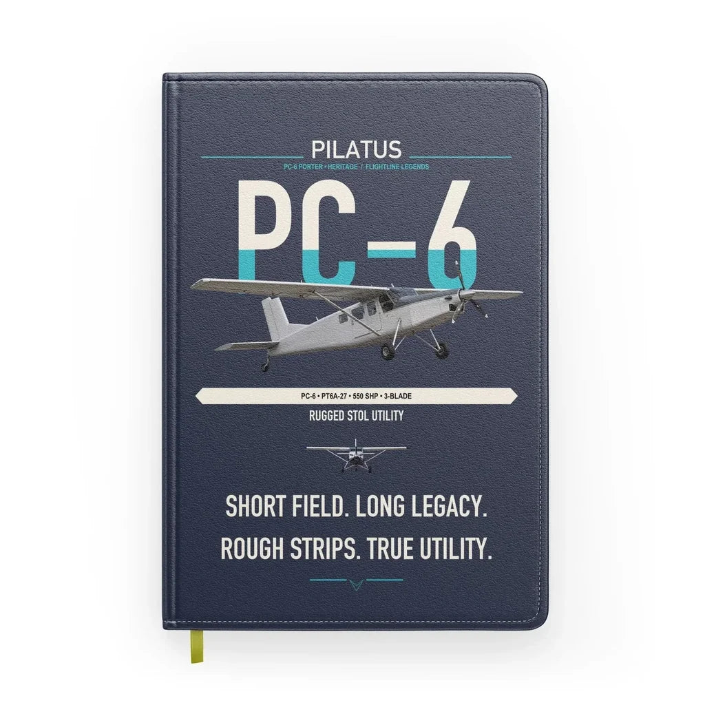Pilatus PC-6 Porter design on navy blue notebook