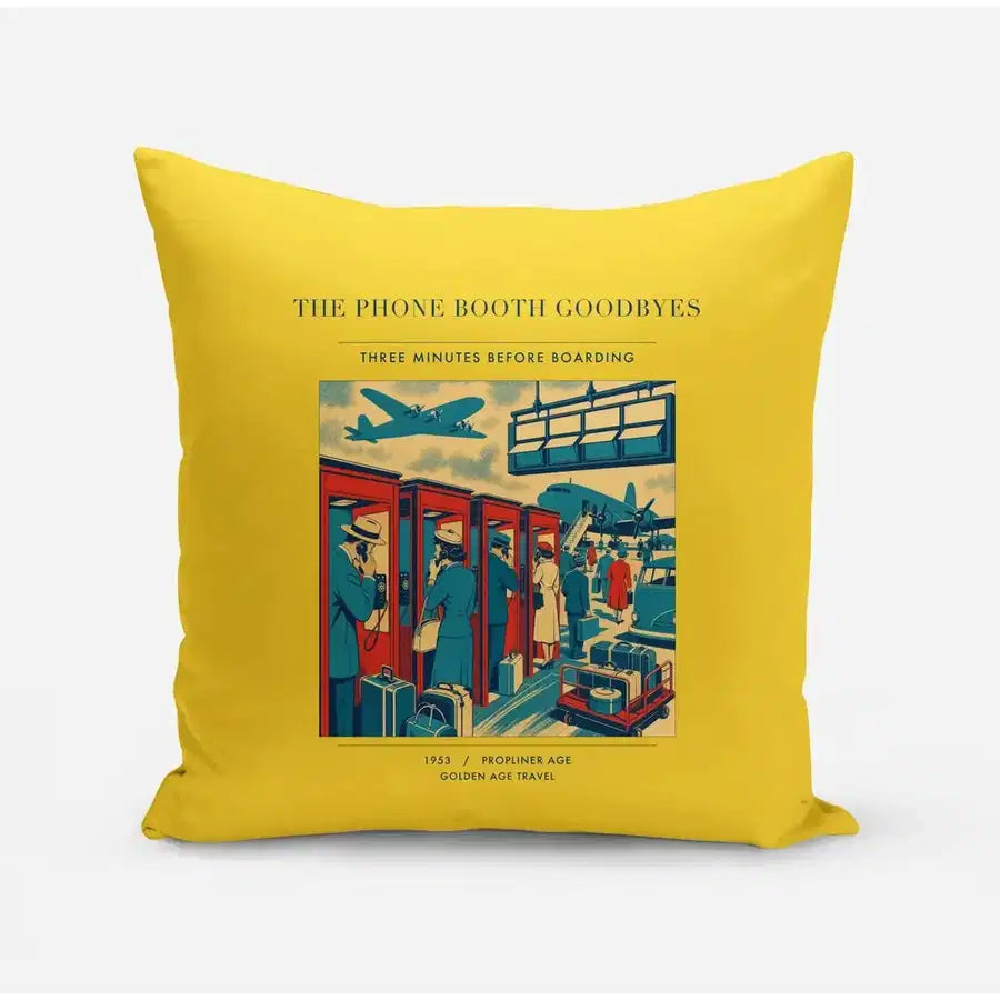 VINTAGE G4382 - The Phone Booth Goodbyes - Designed Pillows design on yellow