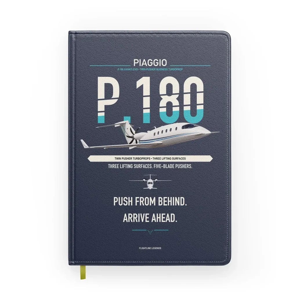 Piaggio P.180 Avanti EVO design on navy blue notebook