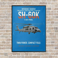 Thumbnail for Mitsubishi Sikorsky SH-60K vertical canvas print - framed - turquoise background