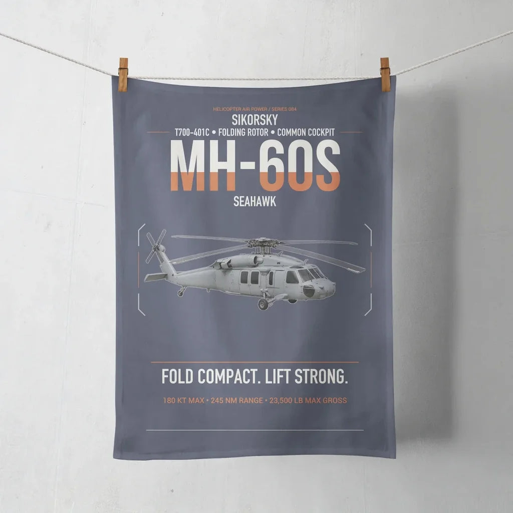 Sikorsky MH-60S Seahawk design on navy blue towel