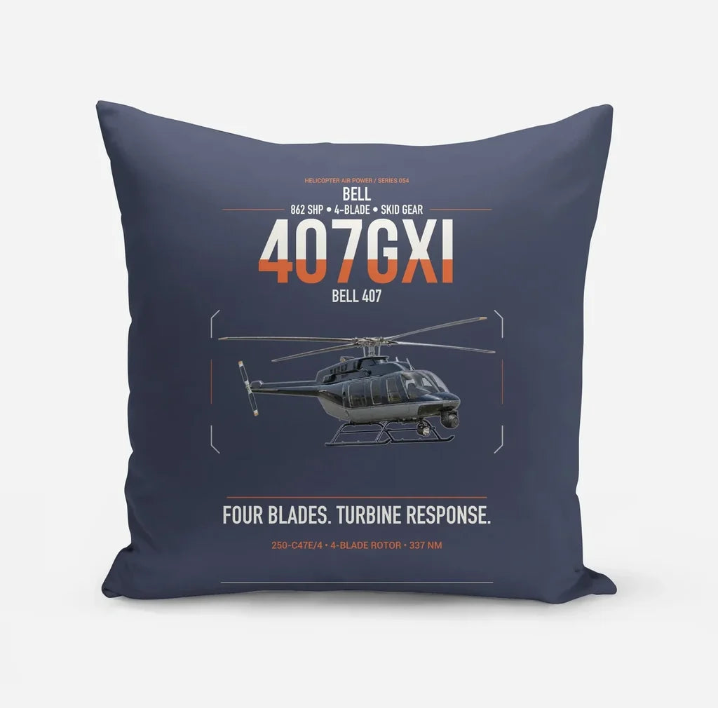 Bell 407GXi design on navy blue pillow
