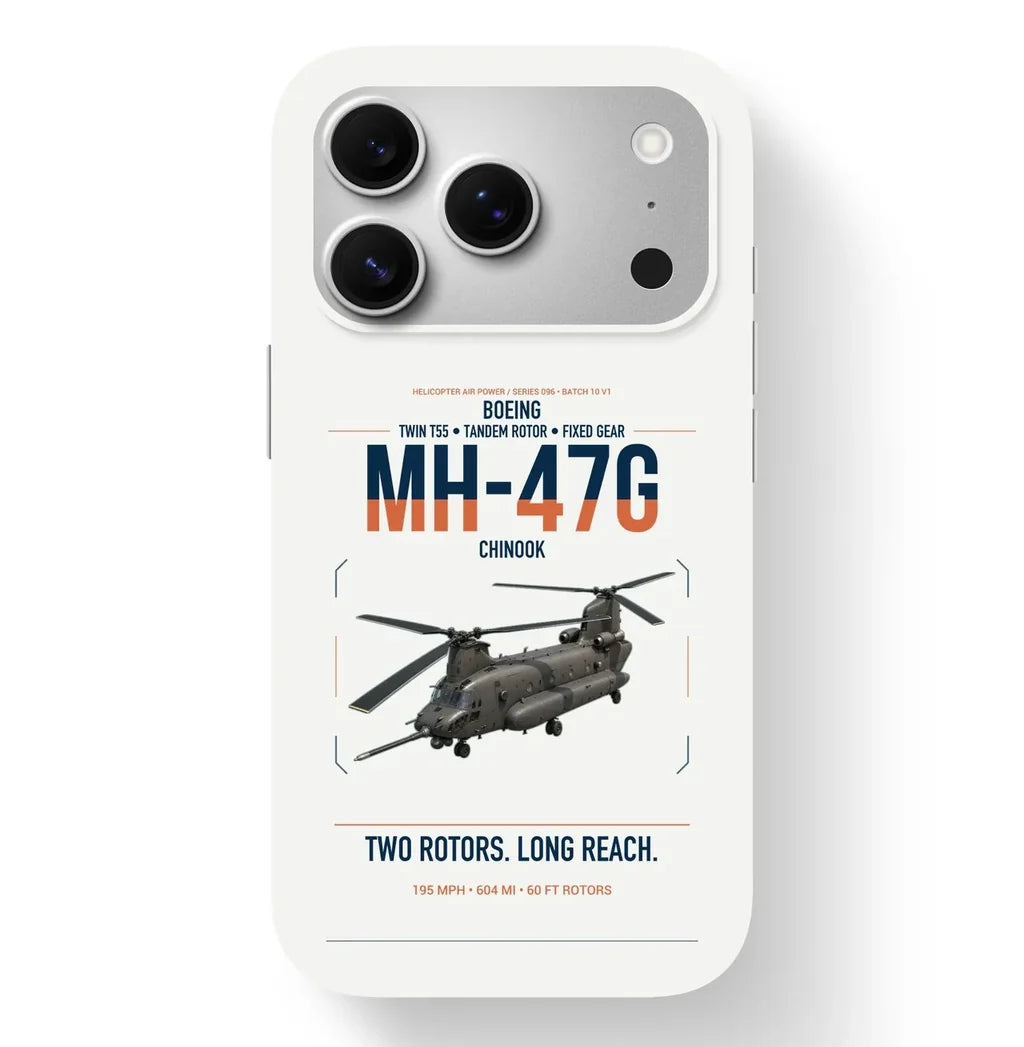 Boeing MH-47G Chinook design on white magsafe iphone case, for iPhone 17 Pro