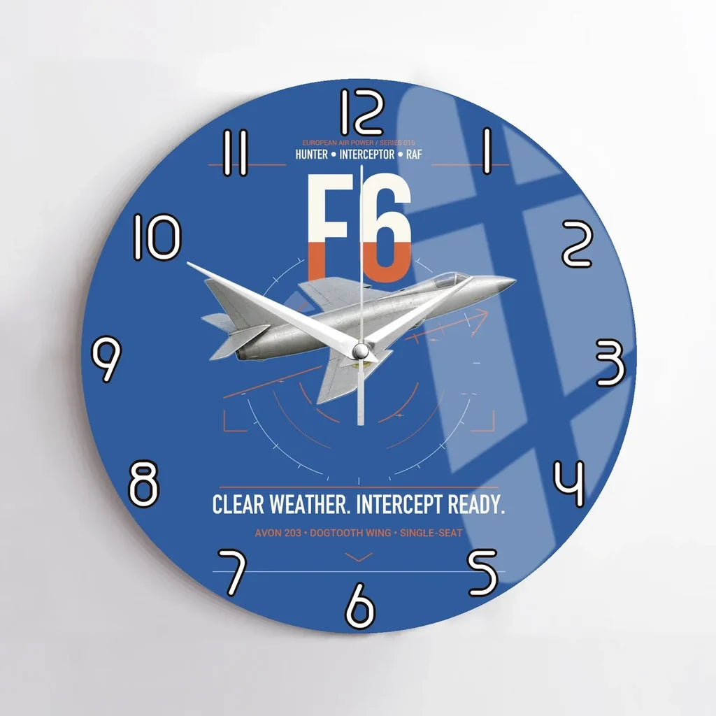 Hawker Hunter F6 design on blue no frame wall clock