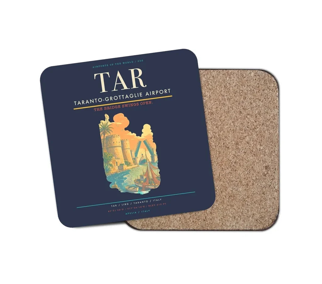 Taranto-Grottaglie Airport (TAR) design on navy blue 1 piece coaster