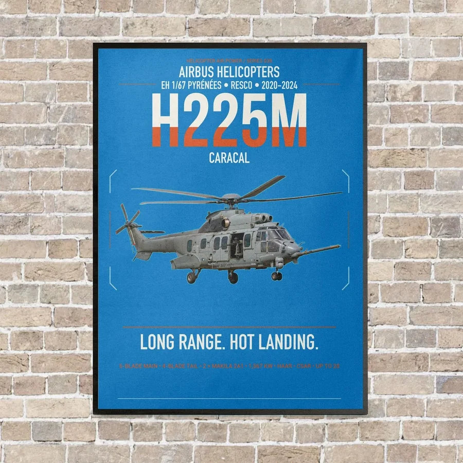 Airbus Helicopters H225M Caracal vertical canvas print - framed - turquoise background