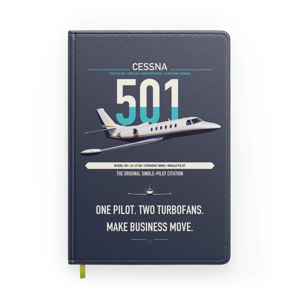 Cessna 501 Citation I SP design on navy blue notebook