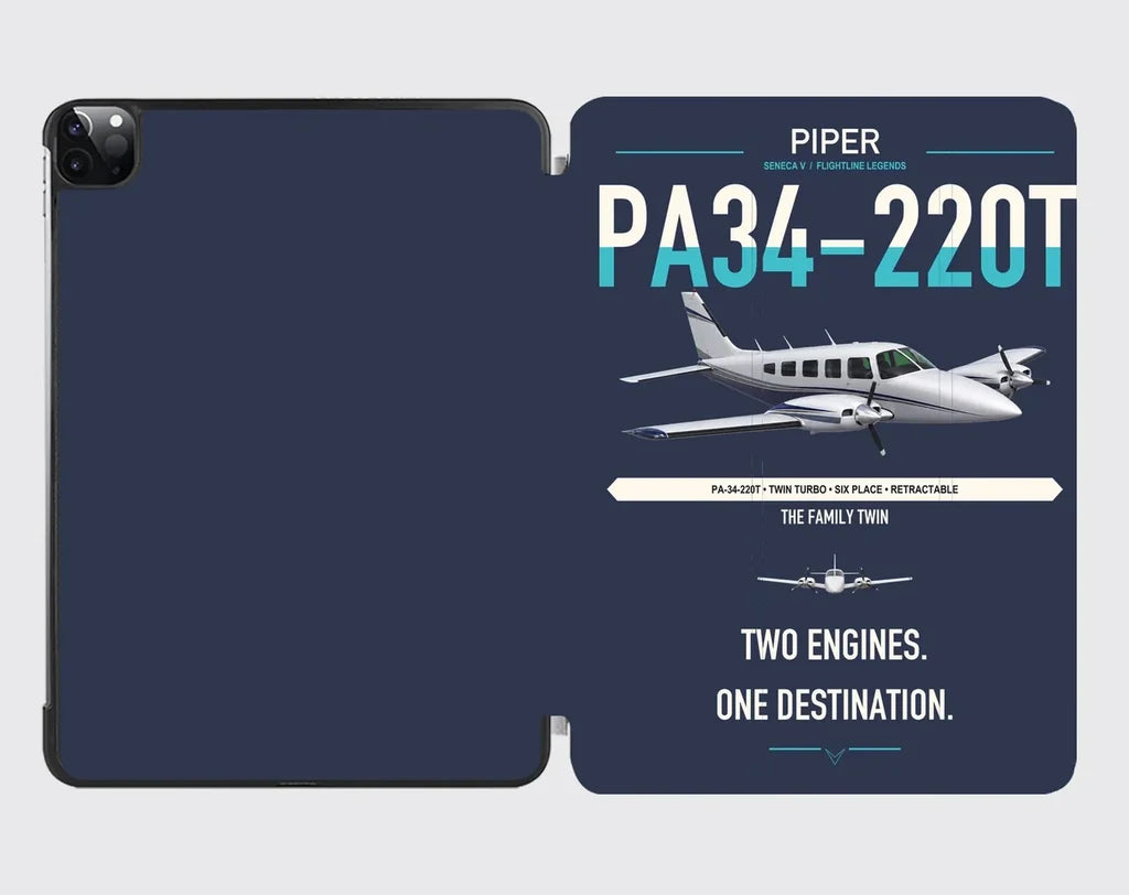 Piper PA-34-220T Seneca V design on navy blue ipad tablet case