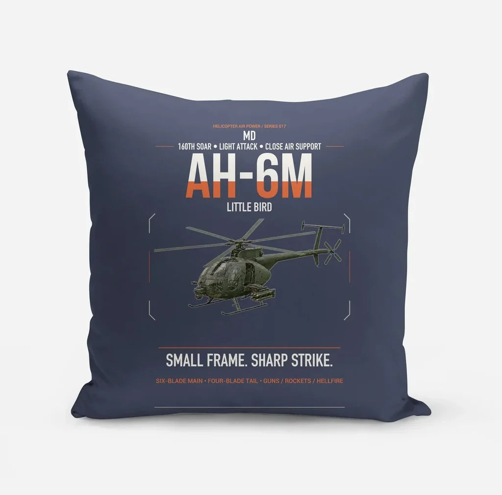MD AH-6M Little Bird design on navy blue pillow