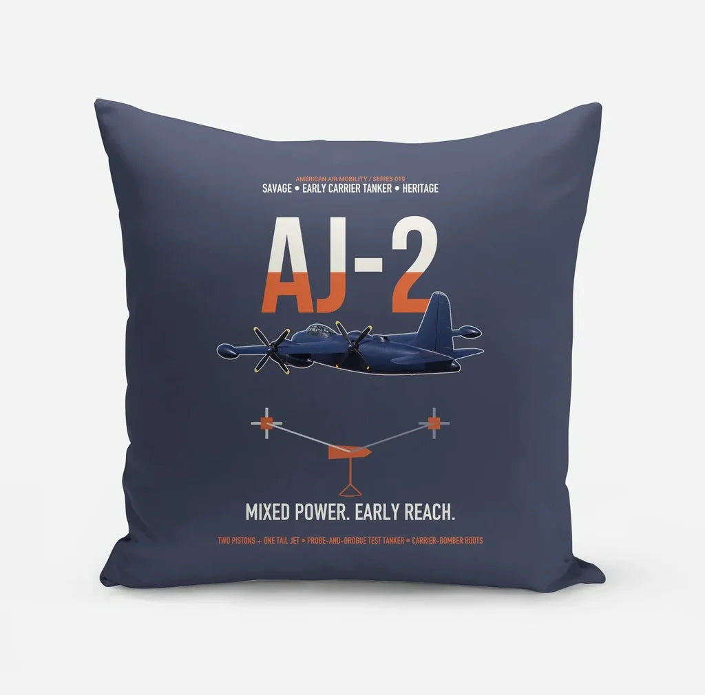 AJ-2 Savage Tanker design on navy blue pillow