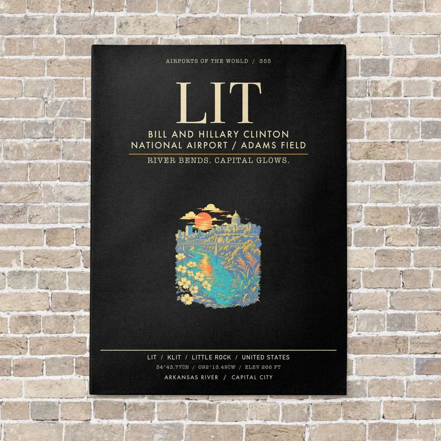 Bill and Hillary Clinton National Airport - Adams Field Little Rock LIT - Canvas Framed - Black