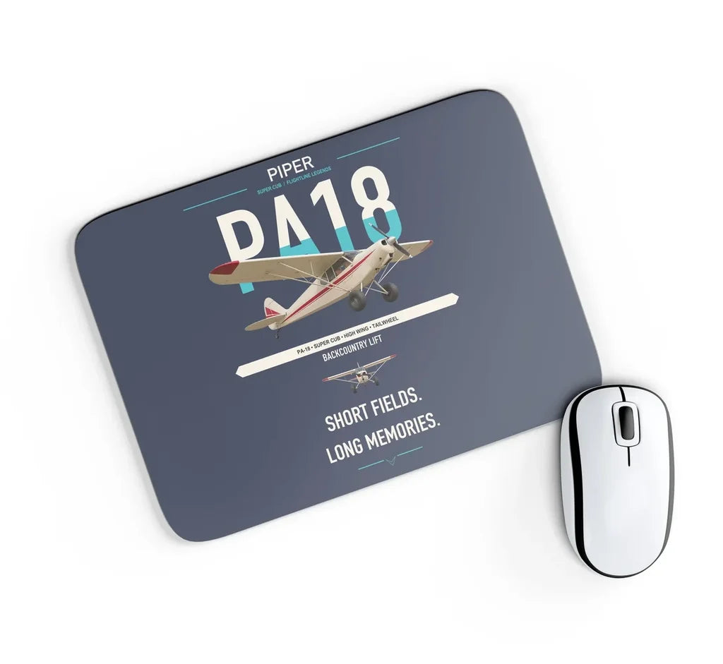 Piper PA-18 Super Cub design on navy blue rectangle mouse pad