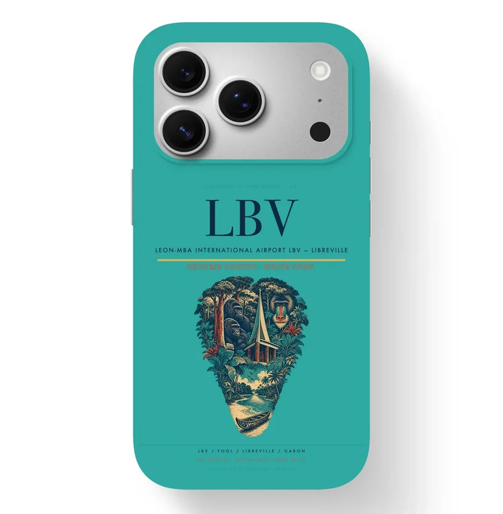 Libreville Airport (LBV) design on turquoise iPhone 17 Pro MagSafe case