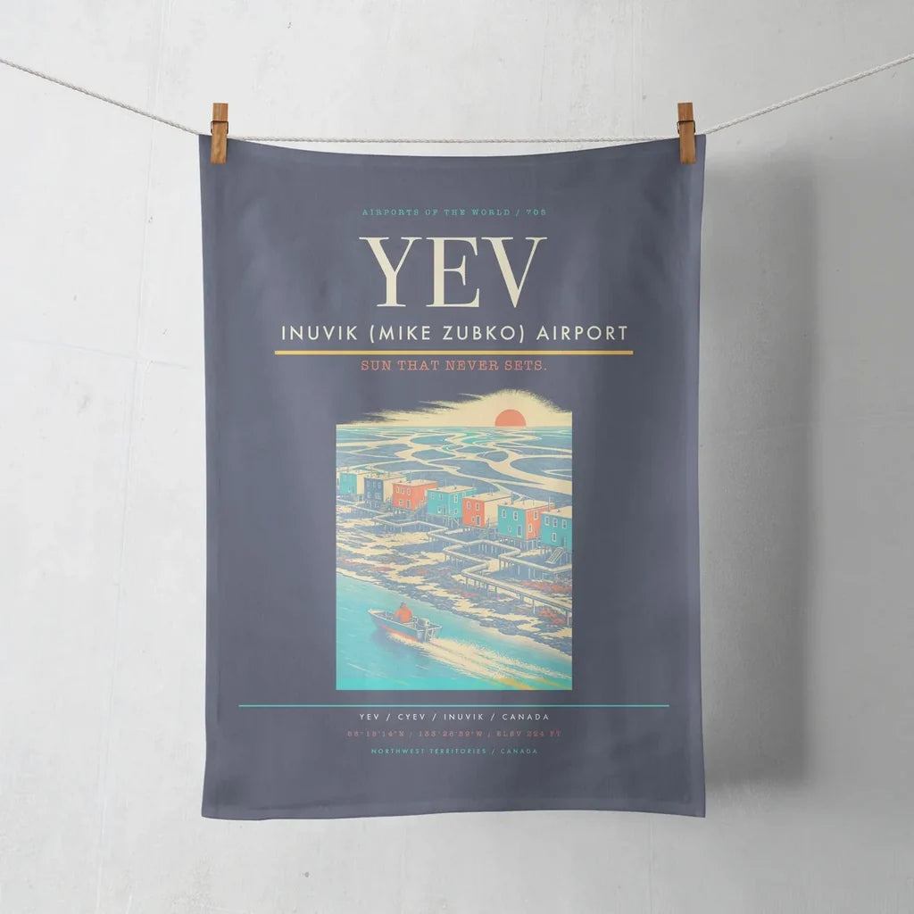 Inuvik (Mike Zubko) Airport (YEV) design on navy blue towel