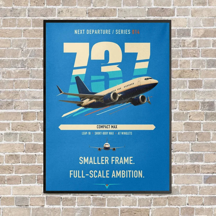 Boeing 737 MAX 7 vertical canvas print - framed - turquoise background