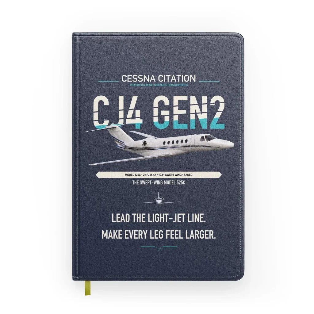 Cessna Citation CJ4 Gen2 design on navy blue notebook