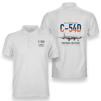 Thumbnail for C-54D Skymaster design on white double-side polo t-shirt, double-side print